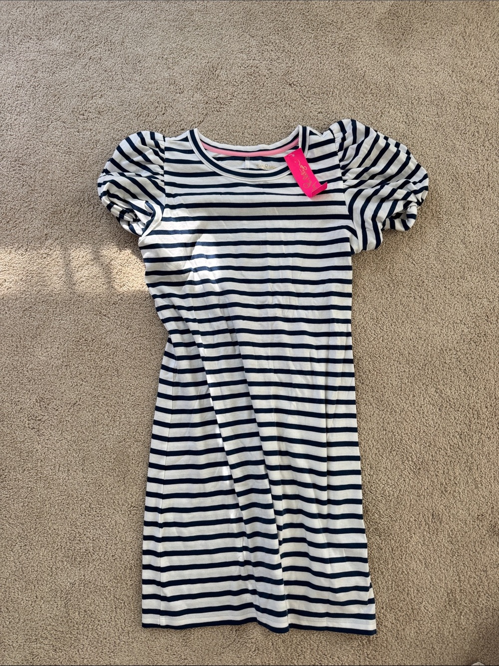 Lilly Pulitzer Navy & White Striped Puff-Sleeve Mini Dress - Picture 3 of 3